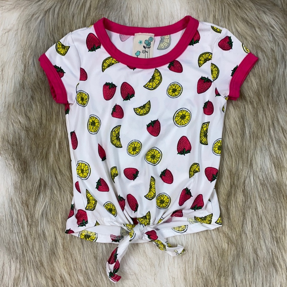 2T Lily Bleu Short Sleeve strawberry Lemon Tie Top